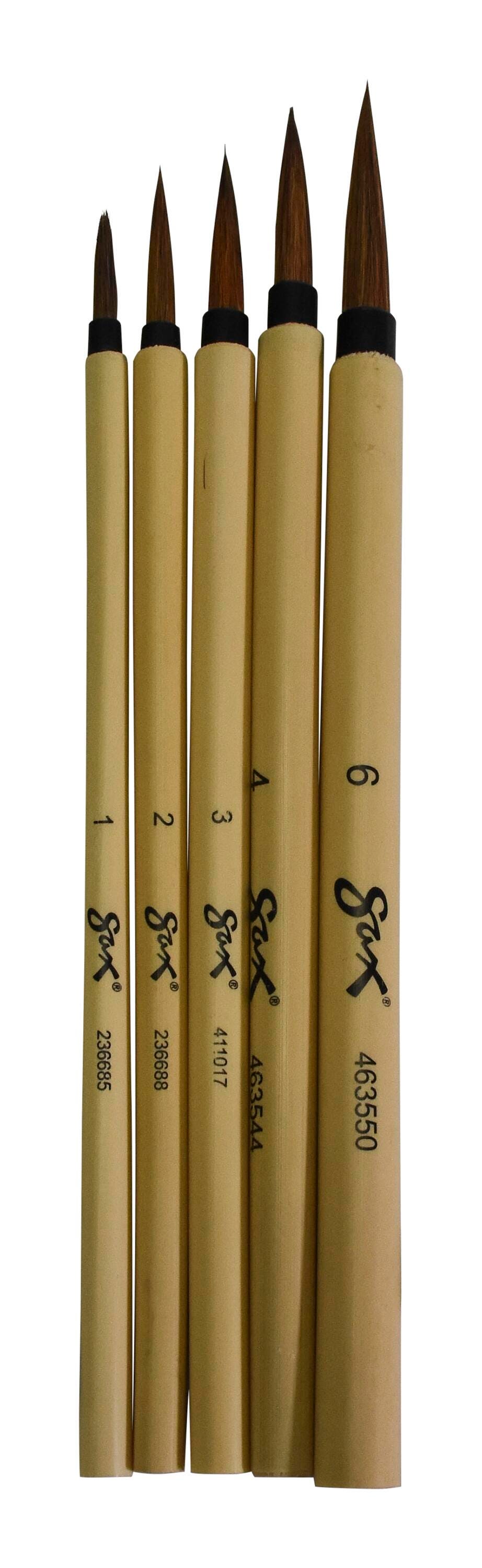 Sax Bamboo Watercolor Paint Brushes, Fine Tip, Assorted Sizes, Set of 5 443474